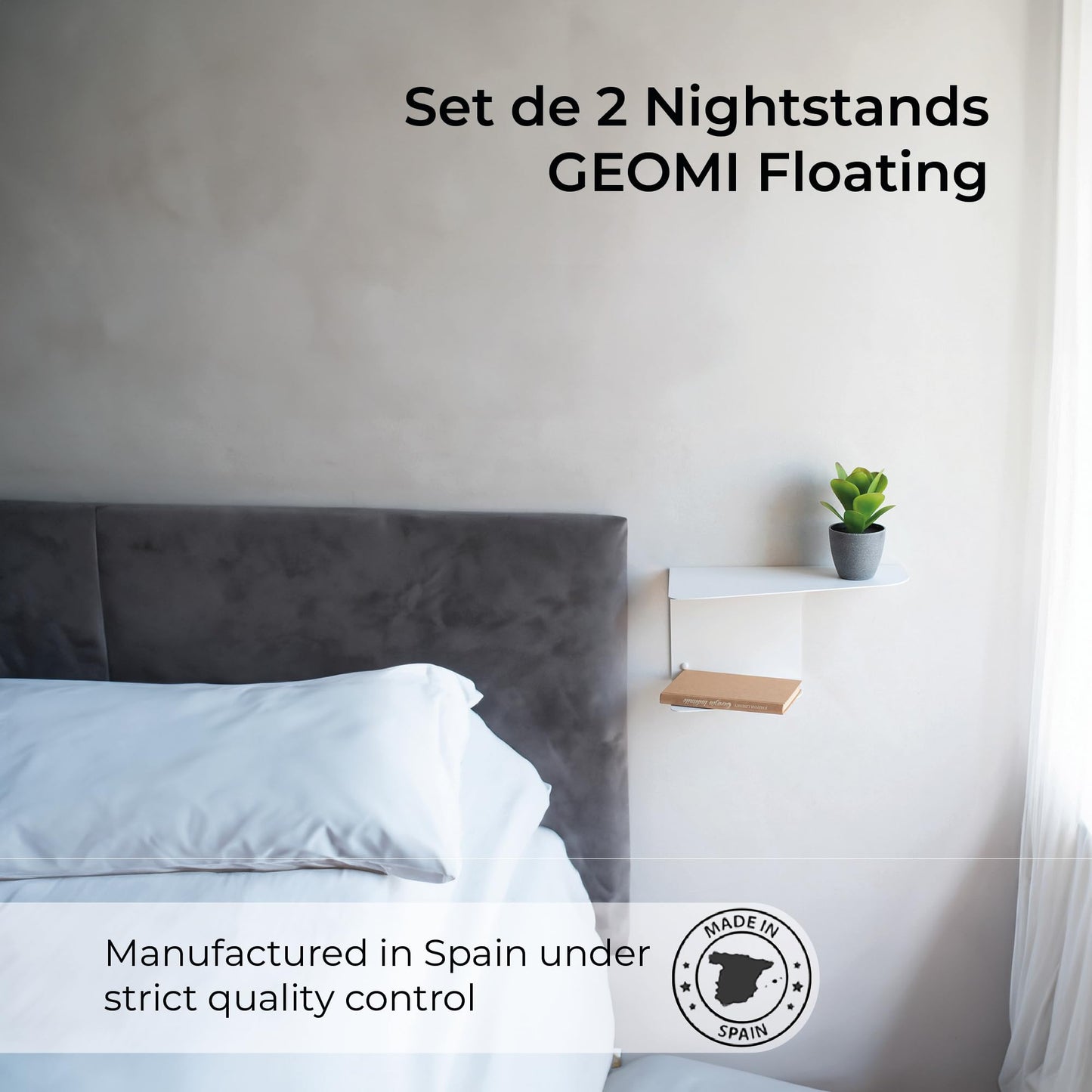 MILUKA Narrow Bedside Table Set of 2 | Minimalist White Nightstands 40 X 20 cm | Two-Shelf Modern Design