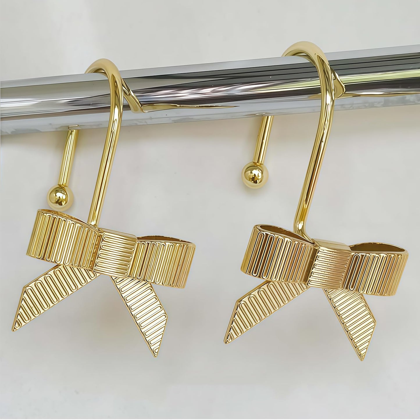 AstraGlam 12PCS Gold Bow Shower Curtain Hooks Rust Proof, Shower Rings for Curtain, Metal Shower Curtain Hooks Decorative for Bathroom