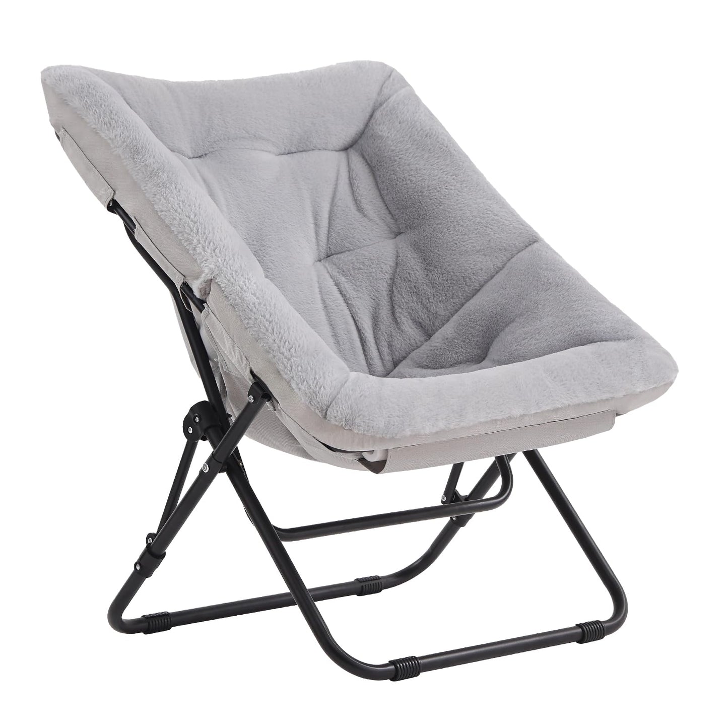 SESHINELL Comfy Saucer Lounge Chair, Oversized Foldable Faux Fur Moon Chair for Bedroom, Living Room, Dorm Rooms, Grey