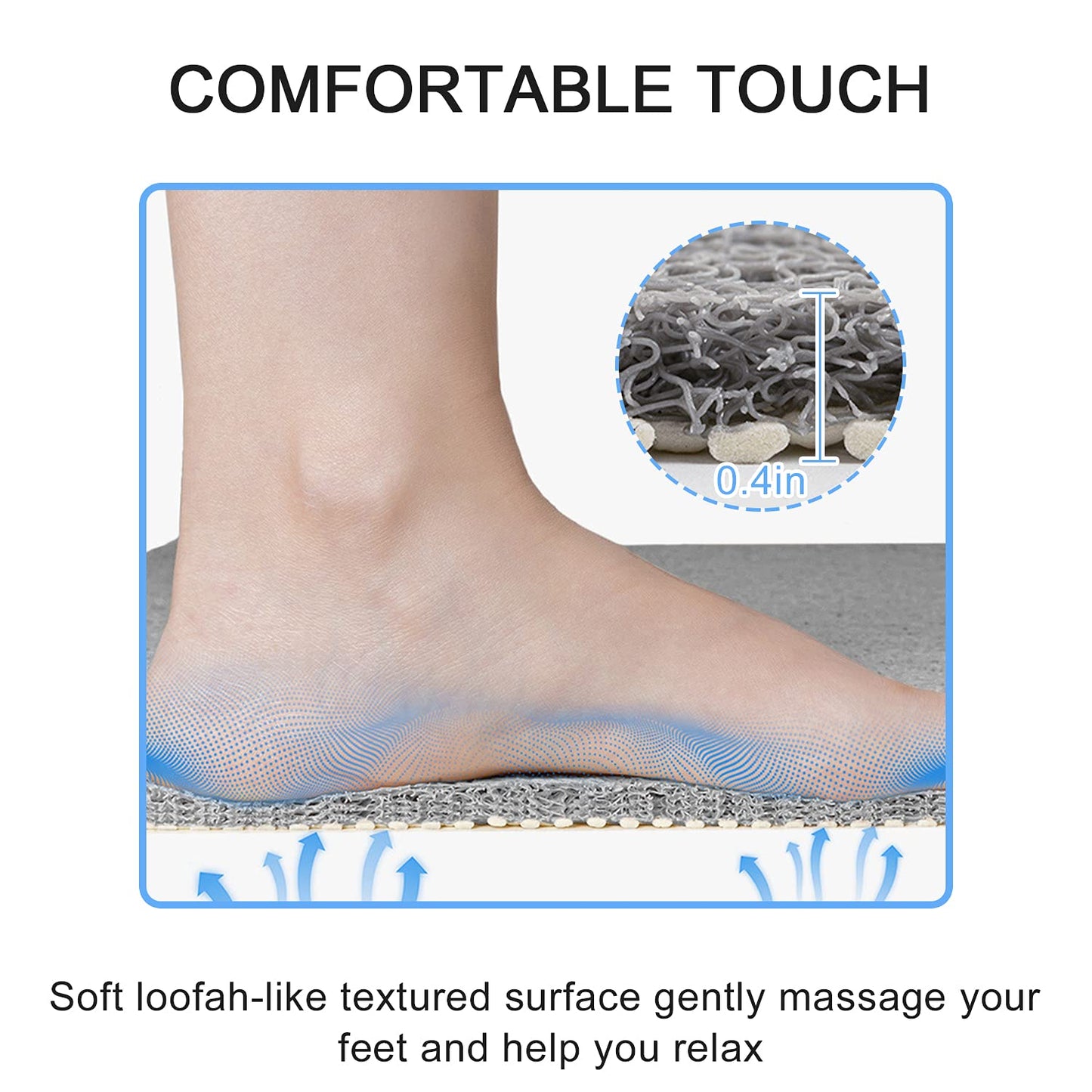 Loofah Shower Mat, Bath Mat Non Slip, Anti Mould Shower Mats for Inside Shower, 60 x 40 cm Shower Mats with Drain