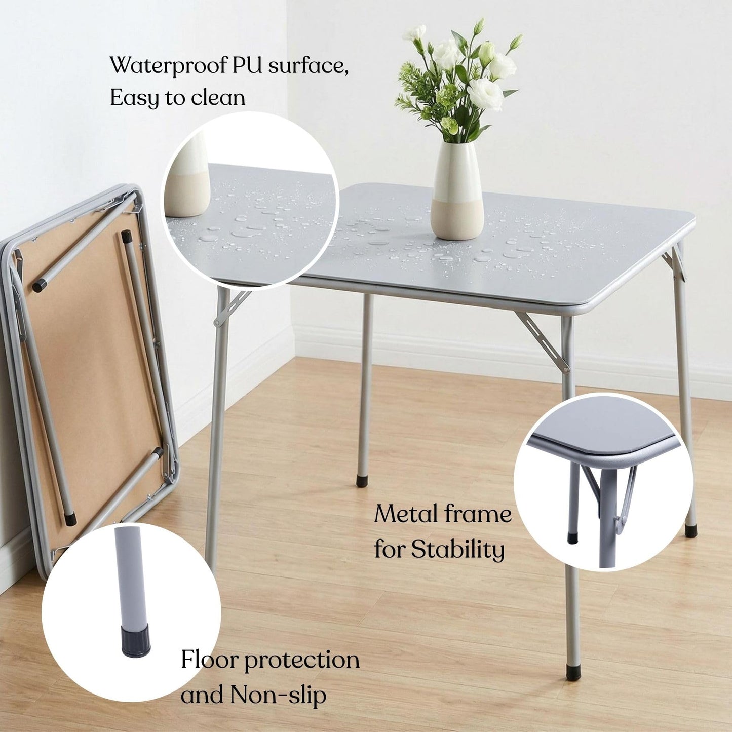 FurnitureR Folding Square Dining Table,Card Game Play Desk Portable for 4 People,Adults,Teens,Boys,Girls,Indoor,Outdoor,86x86x71cm,Grey