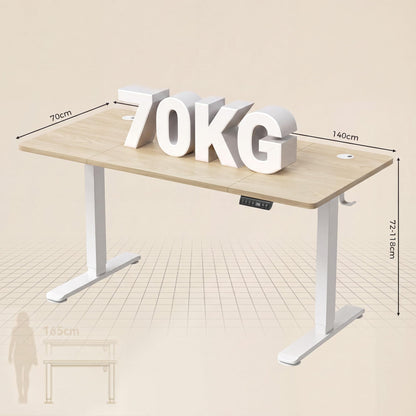 Homall Height Adjustable Electric Standing Desk 140x70cm with USB Charging Sit Stand Desk with Time Reminder Stand up Table 3 Memory Setting Electric