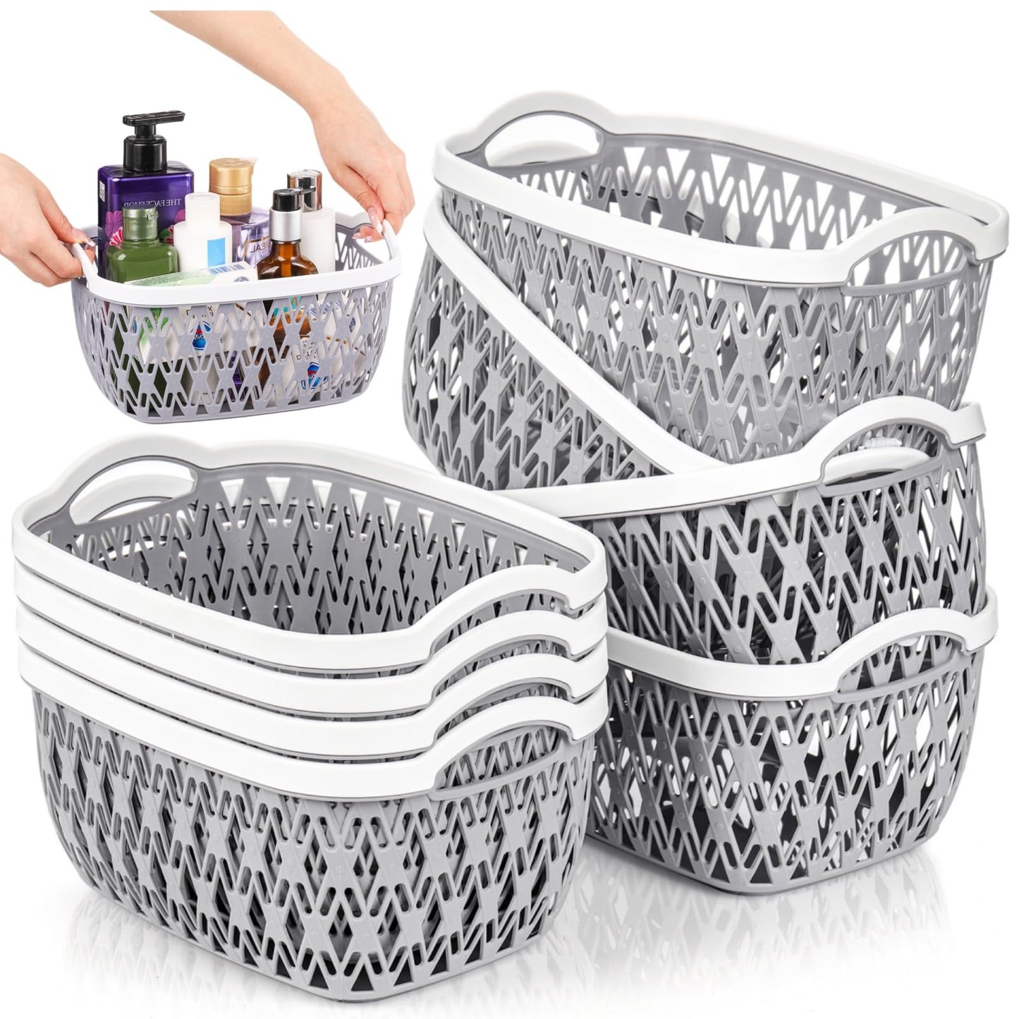 Noamus 8 Pack Plastic Baskets for Organizing, Portable Small Pantry Organizer, Stackable Household Storage Bin for Laundry Room Bathroom Bedroom