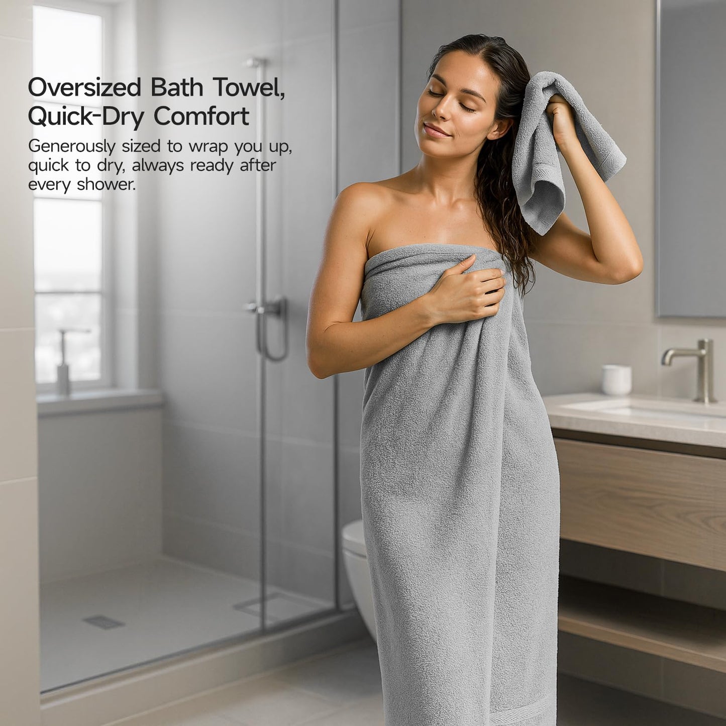 REDKISS 8 Piece Grey Towels Set with Hanging Loop-Quick Drying & Soft