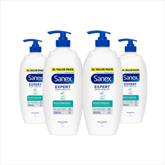 Sanex Body Wash - Expert Skin Health - Moisturising Shower Gel - Dermatologist Tested Hydrating For All Skin Types - Multipack - 4 Pack - 720ml Pump