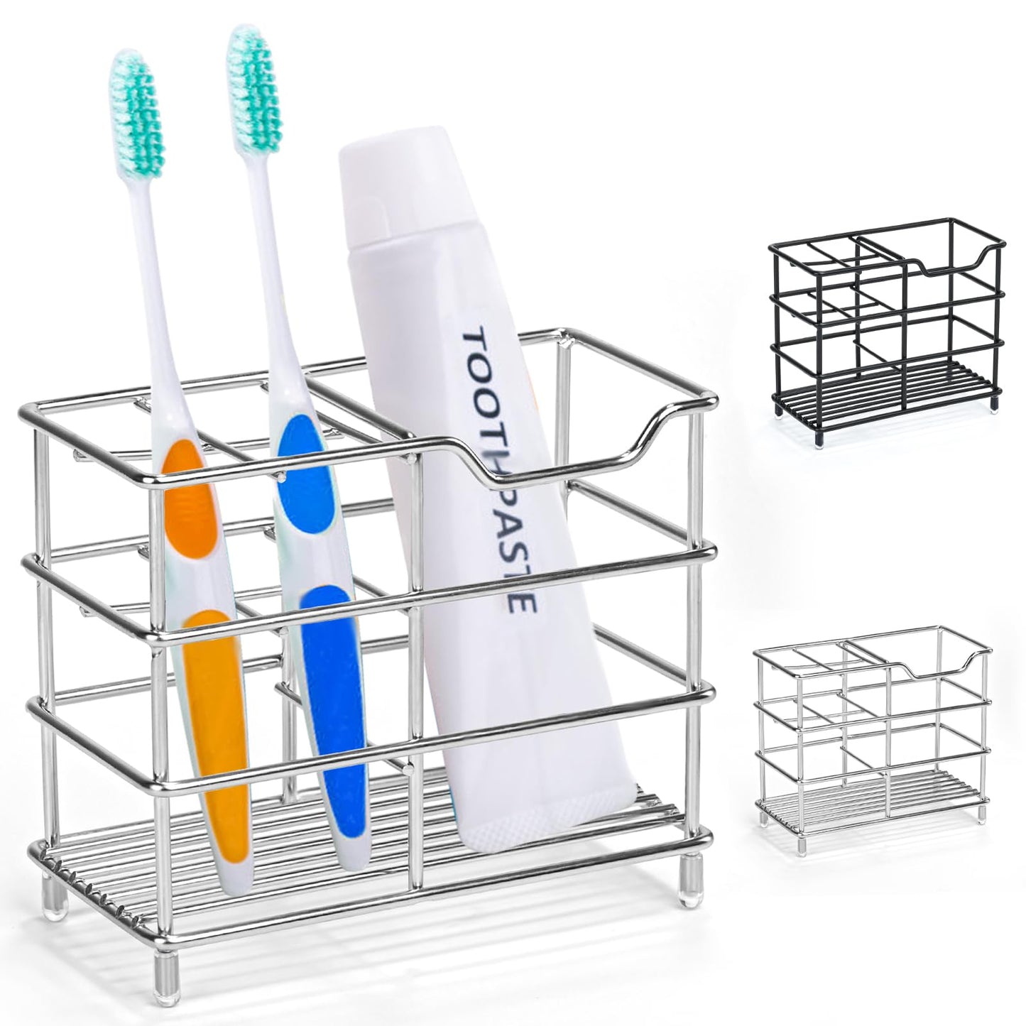 ONLYQIQIU Silver Toothbrush Holder for Bathroom Organiser Storage, 5 Slots Ventilated Toothbrush Stand Mould-Proof