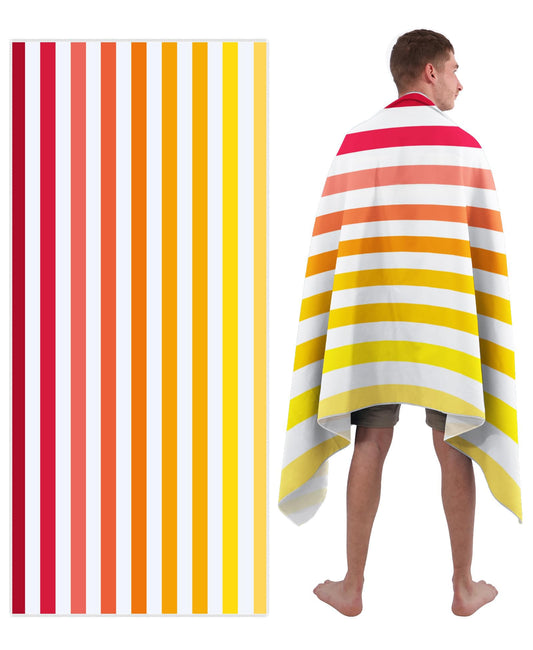 Style Slice Microfibre Beach Towel Extra Large - Sand Free Quick Dry Lightweight Beach Towels for Adults, Includes Mesh Bag - Gradient Stripe Orange,