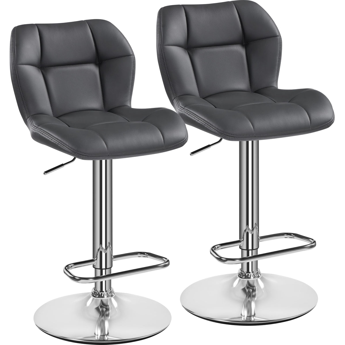 Yaheetech Set of 2 Adjustable Swivel Bar Stools w/Backrest, Grey
