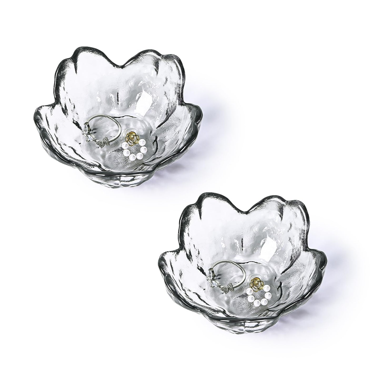 Koythin 2-Piece Glass Jewelry Tray, Mini Ring Dish for Necklace Earring Bracelet, Cute Trinket Tray for Engagement Vanity Bathroom