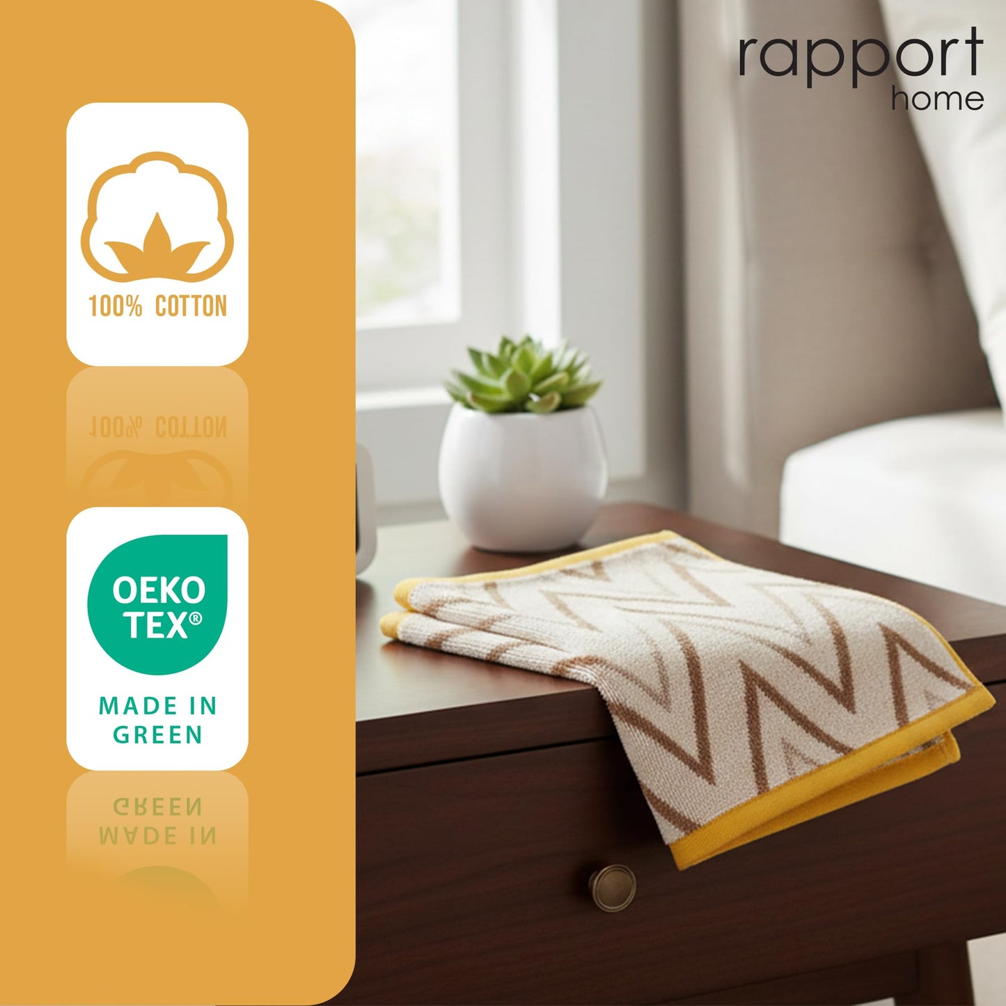 Rapport Home Helix Face Towels 2 Pack | Natural | 30x30cm | Luxurious 500GSM 100% Cotton | Oeko-Tex Certified Soft & Absorbent