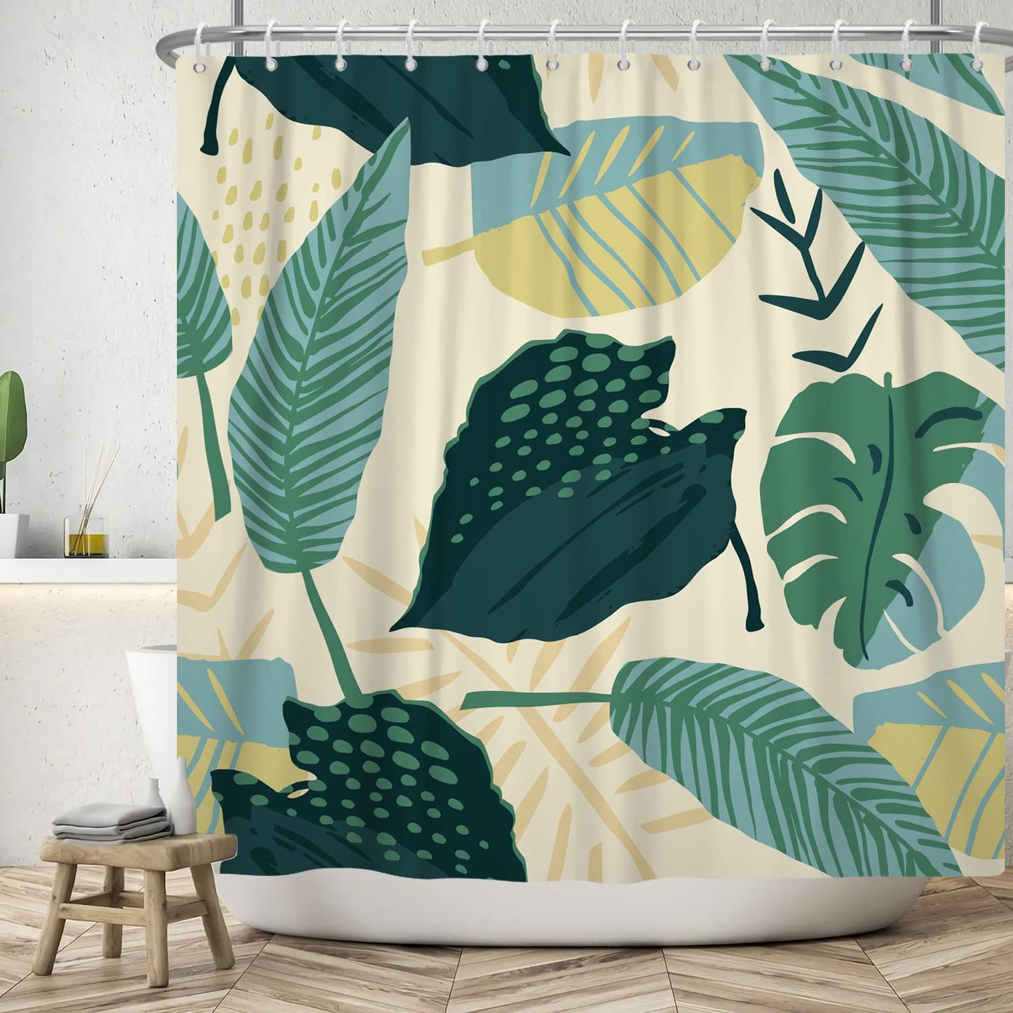 Bovlleetd 71x79inch Abstract Plant Bath Curtain Waterproof Boho Botanical Shower Curtain Mid-Century Tropical Plant Shower Curtains Washable Bathtub