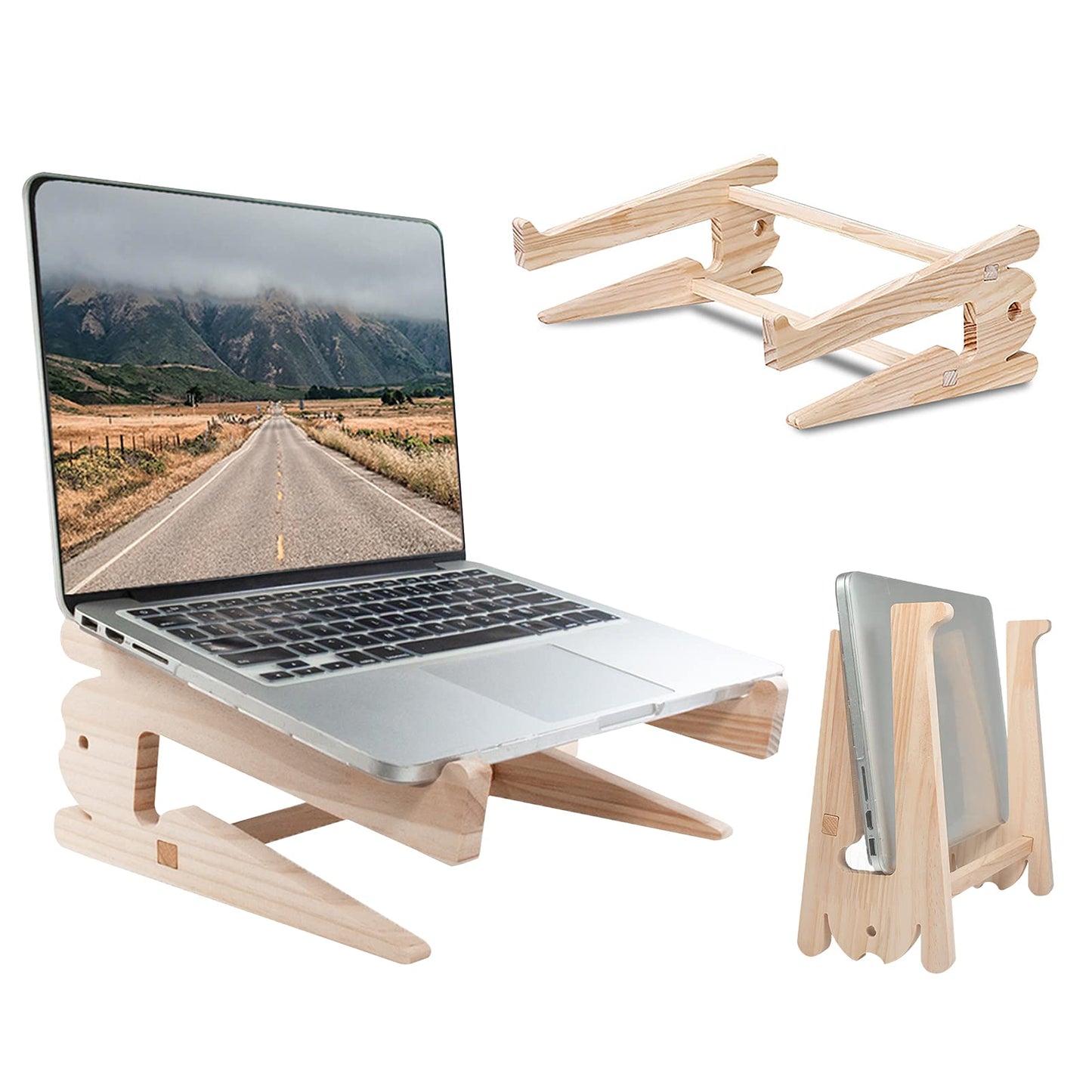 Laptop Stand,Wooden Laptop Holder for Desk,Ventilated Cooling Desktop Computer Stand,MacBook Stands,Portable Notebook Holder,Laptops