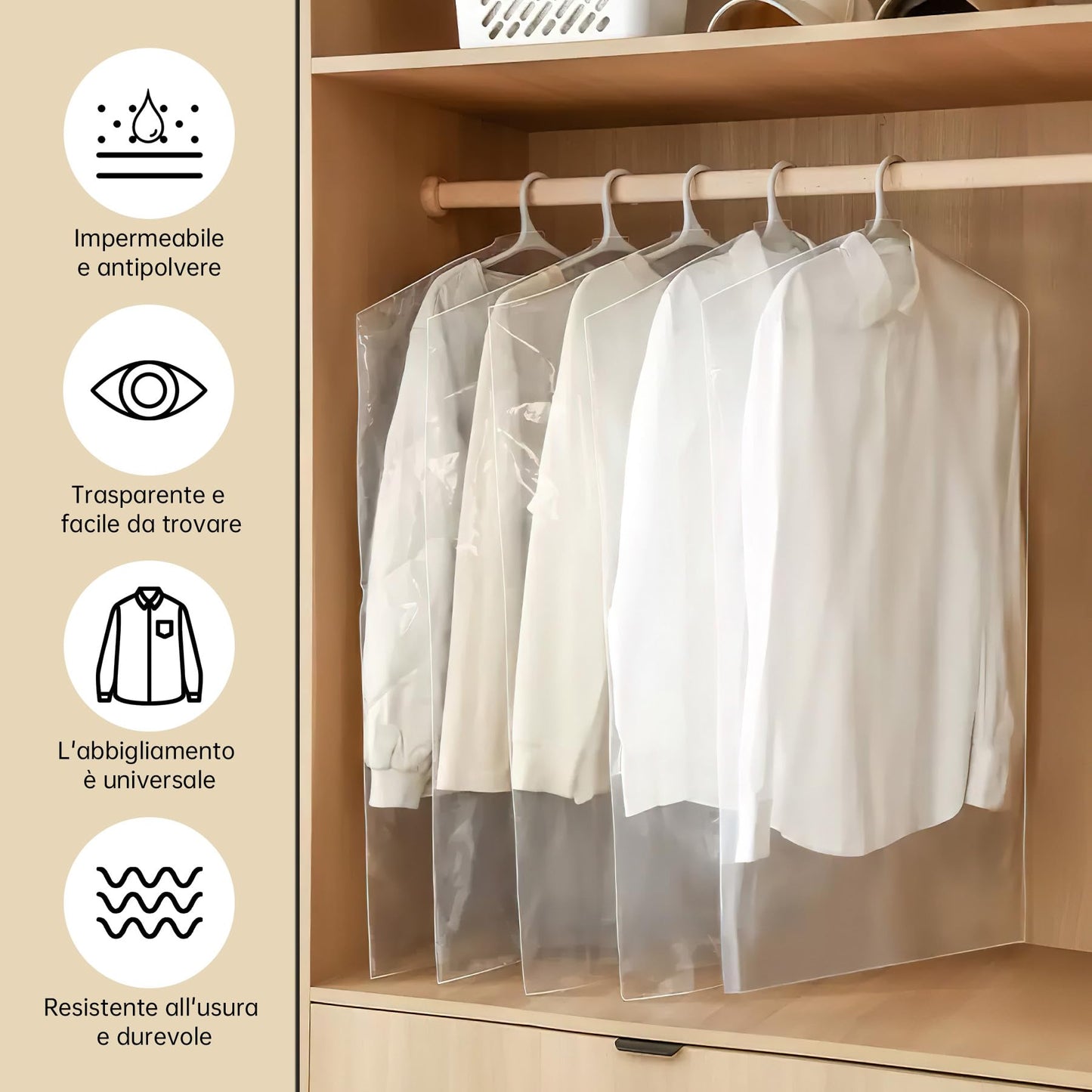100PCS Disposable Clear Garment Cover Bags, 60 x 100 cm Plastic Dustproof Clothes Covers, Waterproof and Hanging