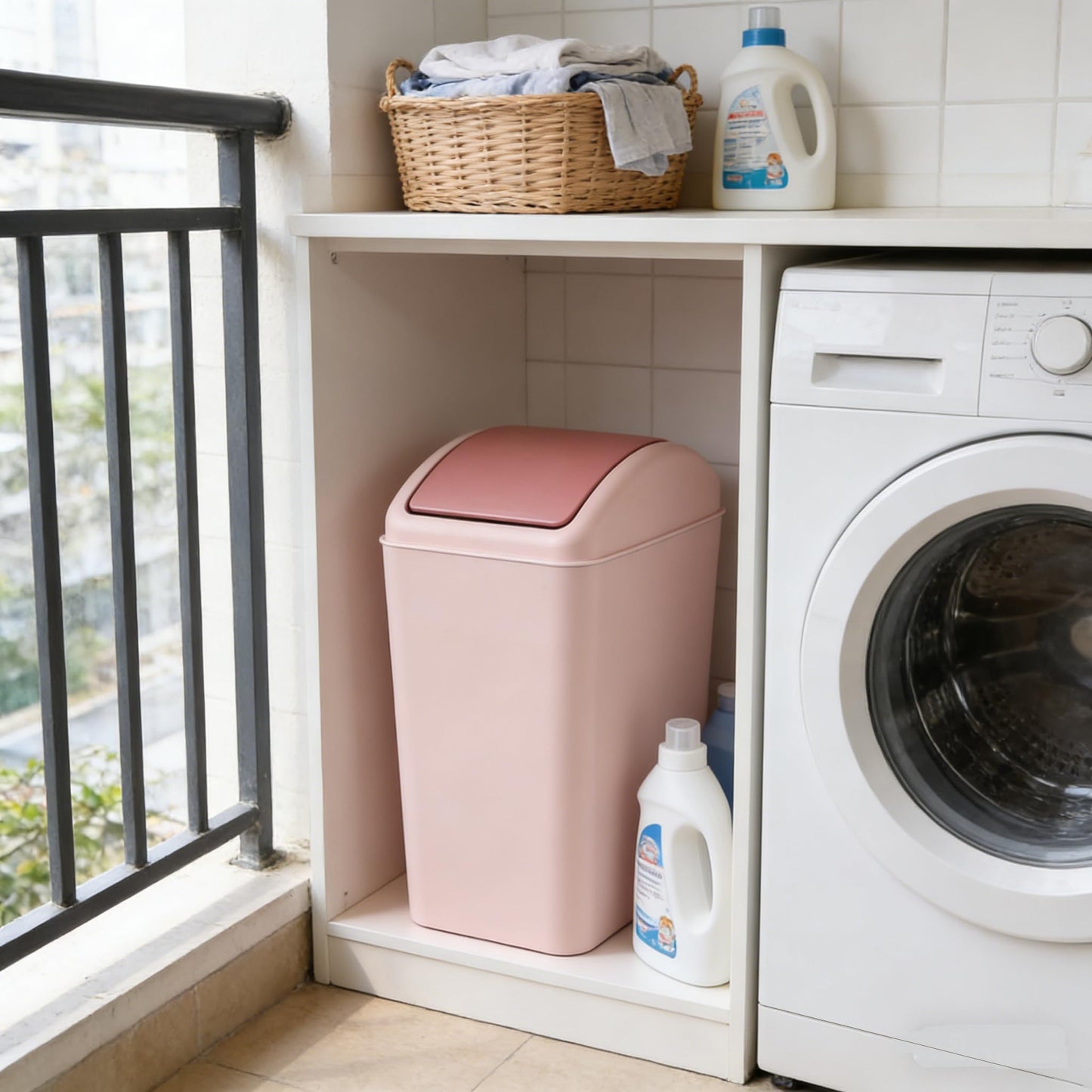 Afromy 15L Kitchen Swing Top Bin, Swing Lid Trash Can, Pink