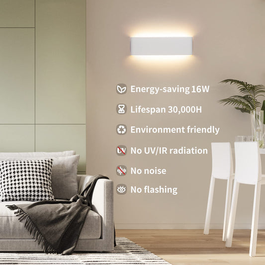 CANMEIJIA 2 Pack LED Wall Lights Indoor 41CM, 16W Wall Lamp 3000K Warm Light Up and Down Wall Lights Aluminum Modern Style for Bedroom Bathroom Living