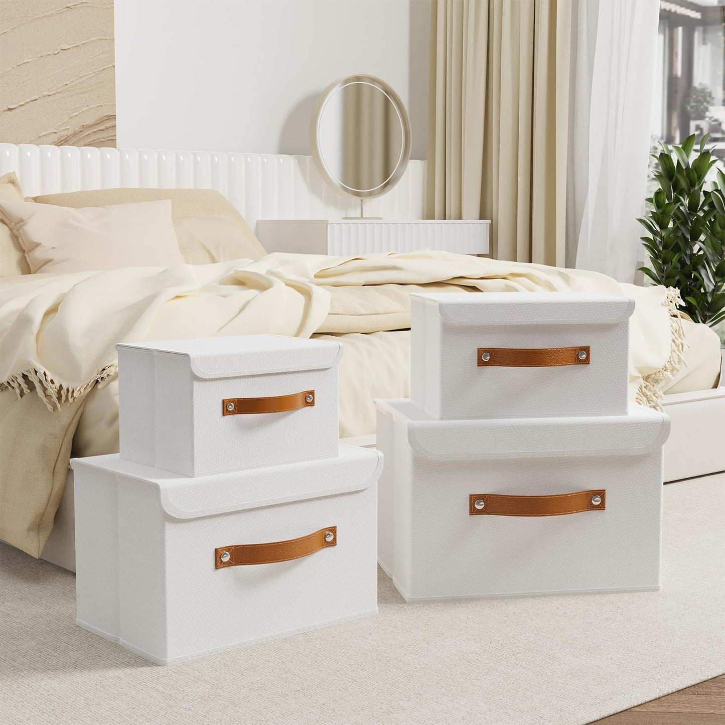 OUTBROS Storage Boxes with Lids 2 Pack, Bins, 26x20x17cm, White