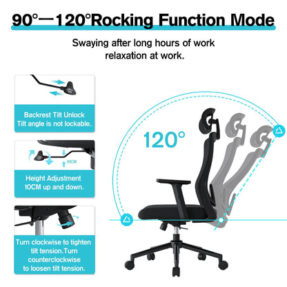 Eucladoceros Office Chair,Ergonomic Desk Chairs with Adjustable Lumbar Support,2D Headrest & Armrest 120° Rocking High Back Mesh Office Chairs for