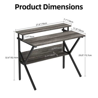 CAIYUN 70cm Computer Desk, Home Office Desk for Home, Small Desk for Spaces, GreyOak Small Table with Monitor Stand