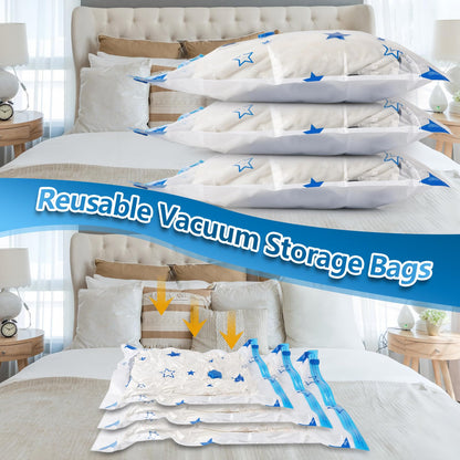 UOUNE Vacuum Storage Bags, 6 Combo 2 Jumbo, 2 Large, 2 Medium Reusable Space Saver Bags Vacuum Compression Zipper Storage Bags with Airtight Valve