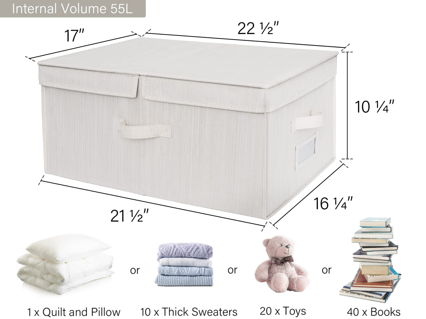 StorageWorks Extra Large Storage Boxes with Lids, 55L Clothes Storage Boxes with Double-Open Lid and Divider Board