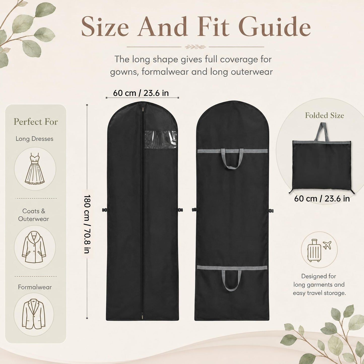 Dress Bags & Hanging Clothes Covers – 3 Pack 60x140cm Dustproof