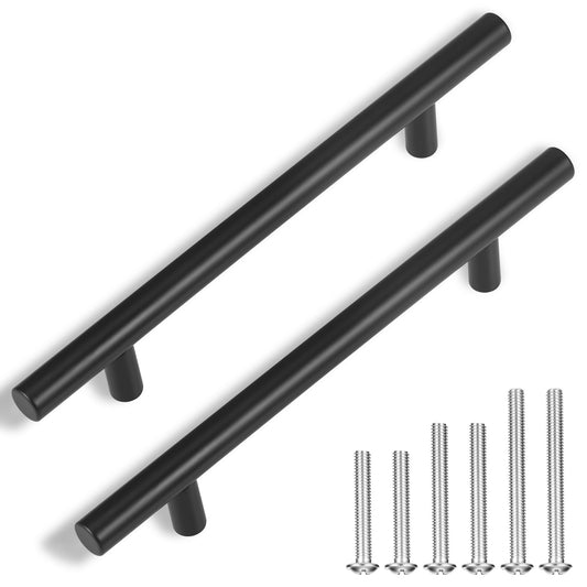 Starvortex 20pcs Matt Black Kitchen Cupboard Door Handles, 130mm Black Cabinet Handle, Stainless Steel T Bar Handles, Durable Kitchen Unit Black
