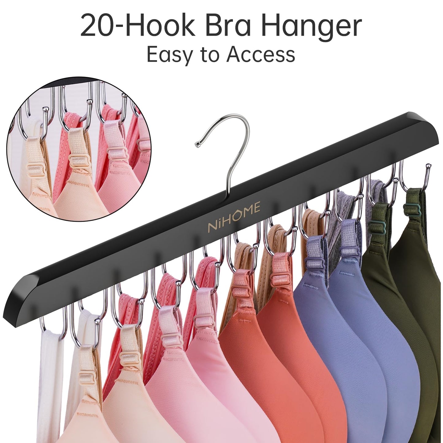 NiHome 2-Pack Rotating Bra Hangers, Each with 20 Stainless-Steel Hooks