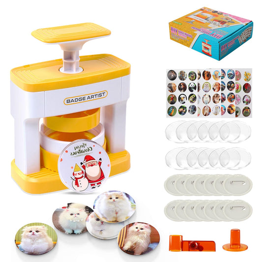 Badge Maker for Kids,55mm(2.16 inch) DIY Pin Button Maker Machine Badge Punch Press Kit with 48 pcs Parts Pictures Circle Cutter, Badge Making Kit for