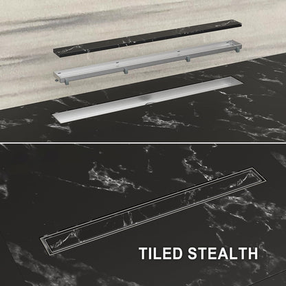 Ibergrif M42001-70 Linear Shower Drain 700mm, 2 in1 Double-sided Tile Insert Stainless Steel Invisible Bathroom Floor Drain Set with Odor Stop and