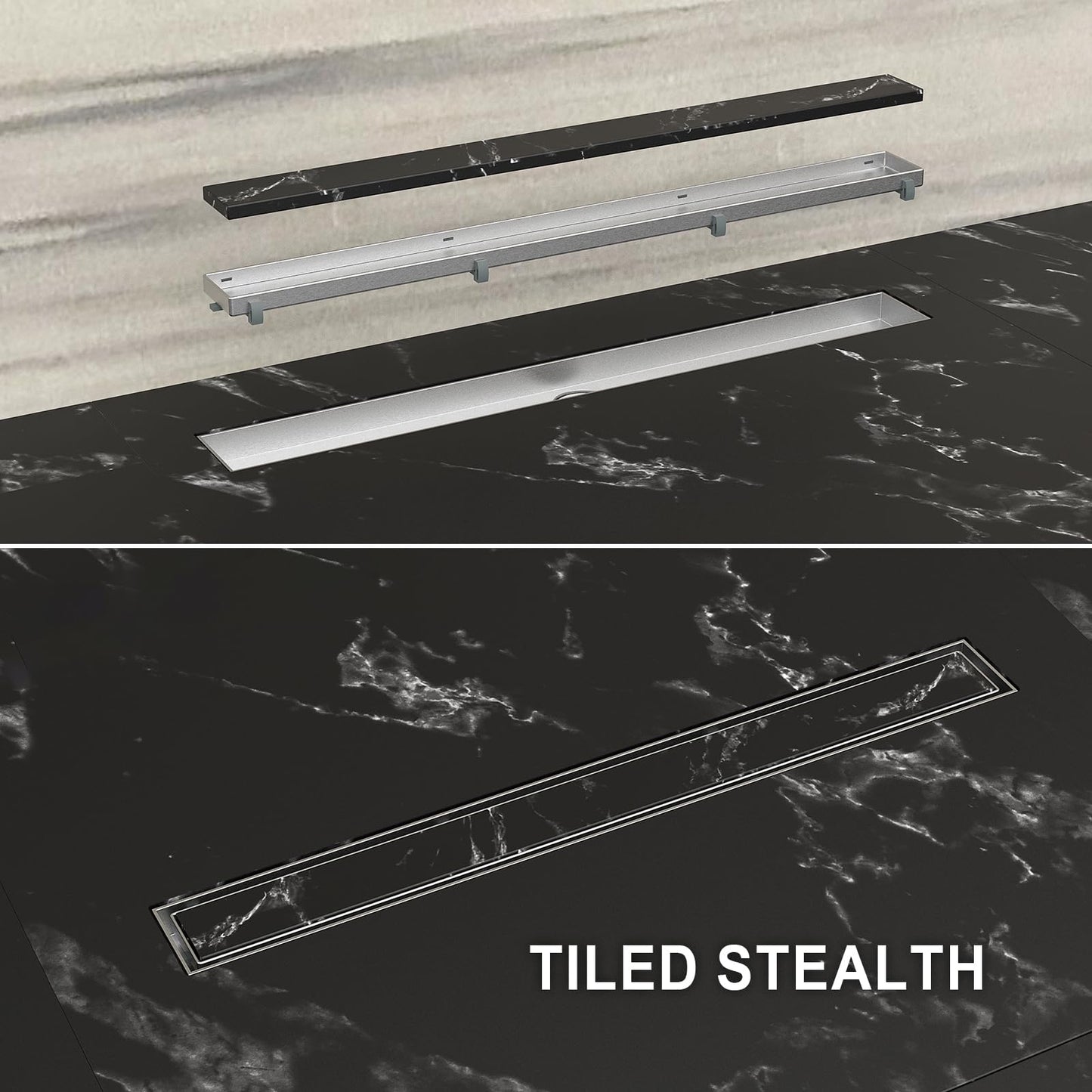Ibergrif M42001-50 Linear Shower Drain 500mm, 2 in1 Double-sided Tile Insert Stainless Steel Invisible Bathroom Floor Drain Set with Odor Stop and