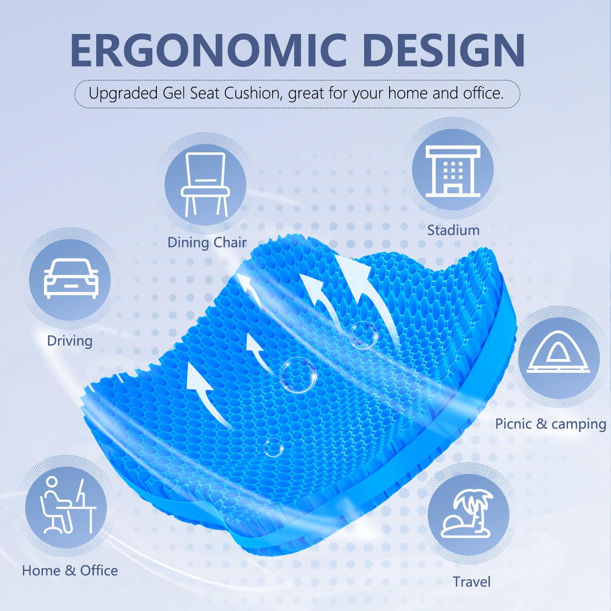 Gel Seat Cushion, Honeycomb Office Chair Seat Cushion Pads for Long Sitting