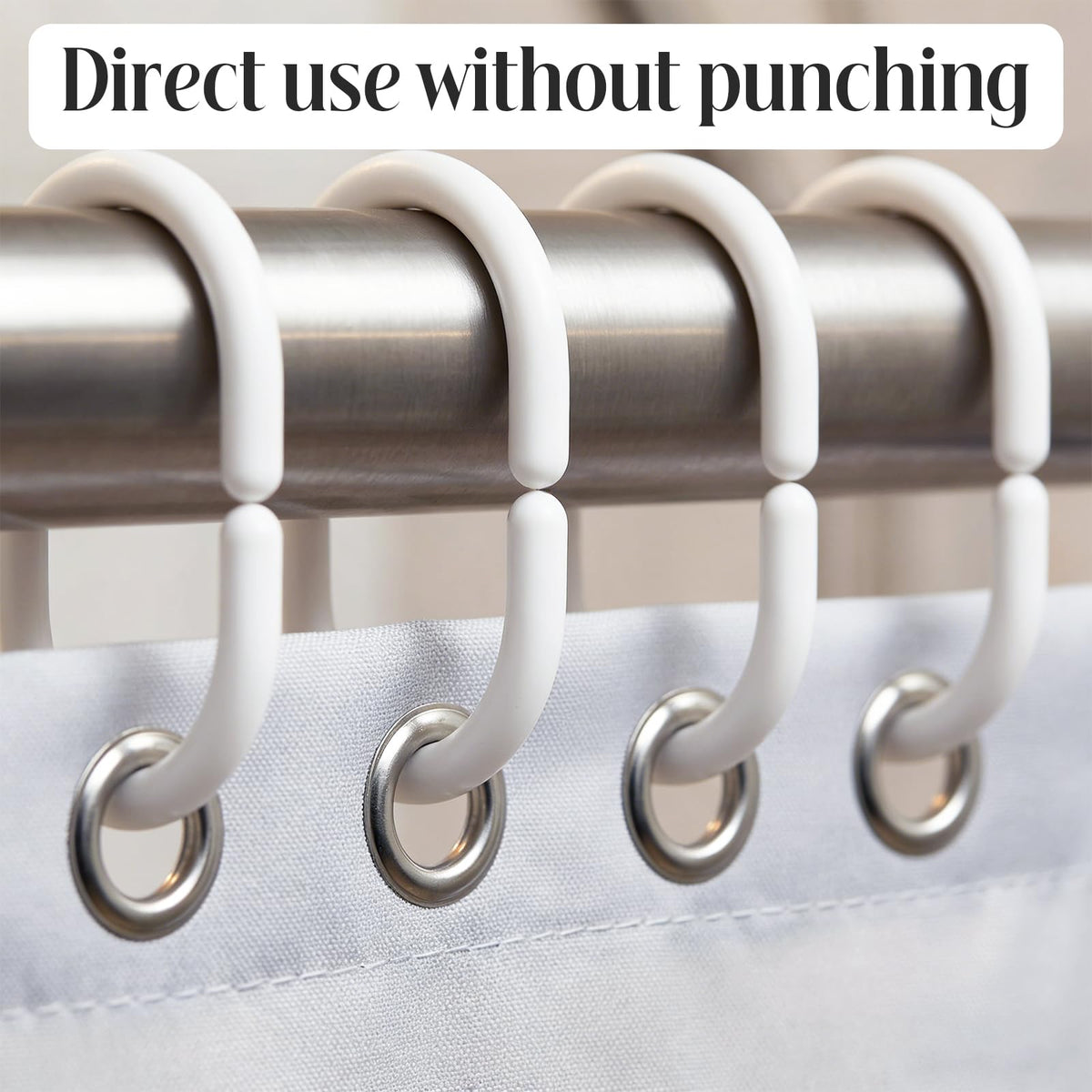 DDUP 24 Pack Never Rust Plastic Shower Curtain Rings, Silent Glide C-Shape Hooks, Easy Snap-On Installation for Bathroom Rods, Rust-Proof & Durable
