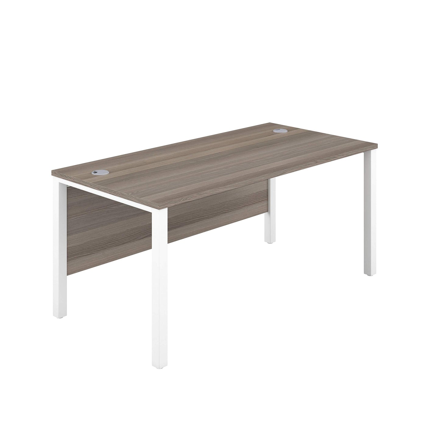 Office Hippo Heavy Duty Rectangular Goalpost Desk, Integrated Cable Ports, PC Desk For Office or Home, 5 Yr Wty, MFC - Grey Oak Top, White Legs