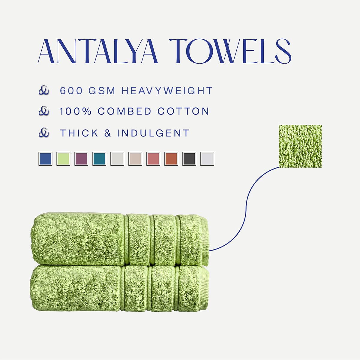 Christy Antalya Hand Towels | Set of 2 | 100% Turkish Cotton | 600GSM | Soft Plush Luxury Towel Set | 50cm x 90cm | Quick Dry | Fern Green