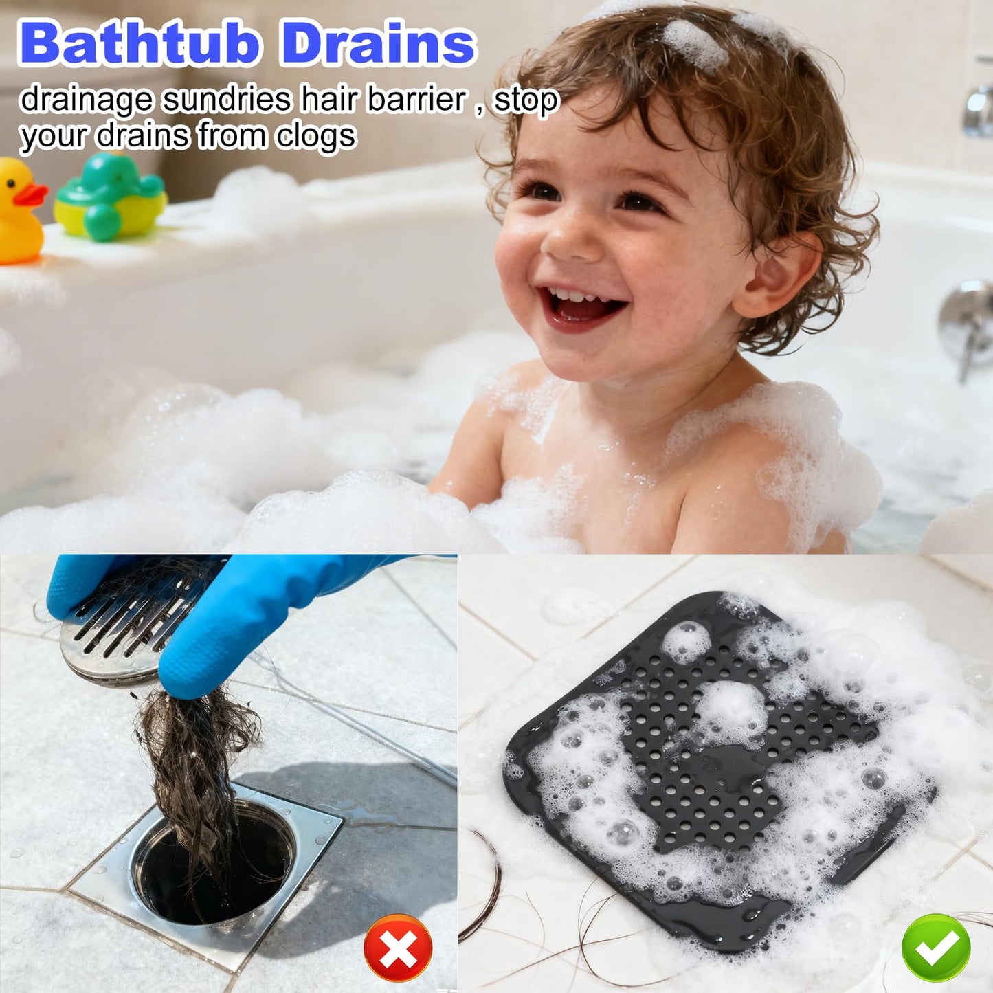 3Pcs Drain Hair Catcher - 5.7'' Silicone Shower Drain Protector - Reusable Sink Drain Strainer Hair Stopper for Shower Bathtub, Bathroom