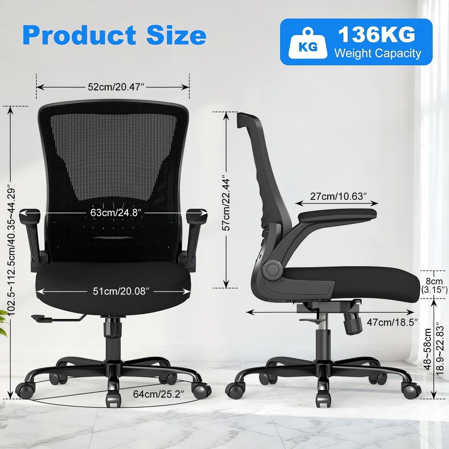 AnyGod Office Chair, Ergonomic Mesh Home Desk Chair with Flip-up Armrests