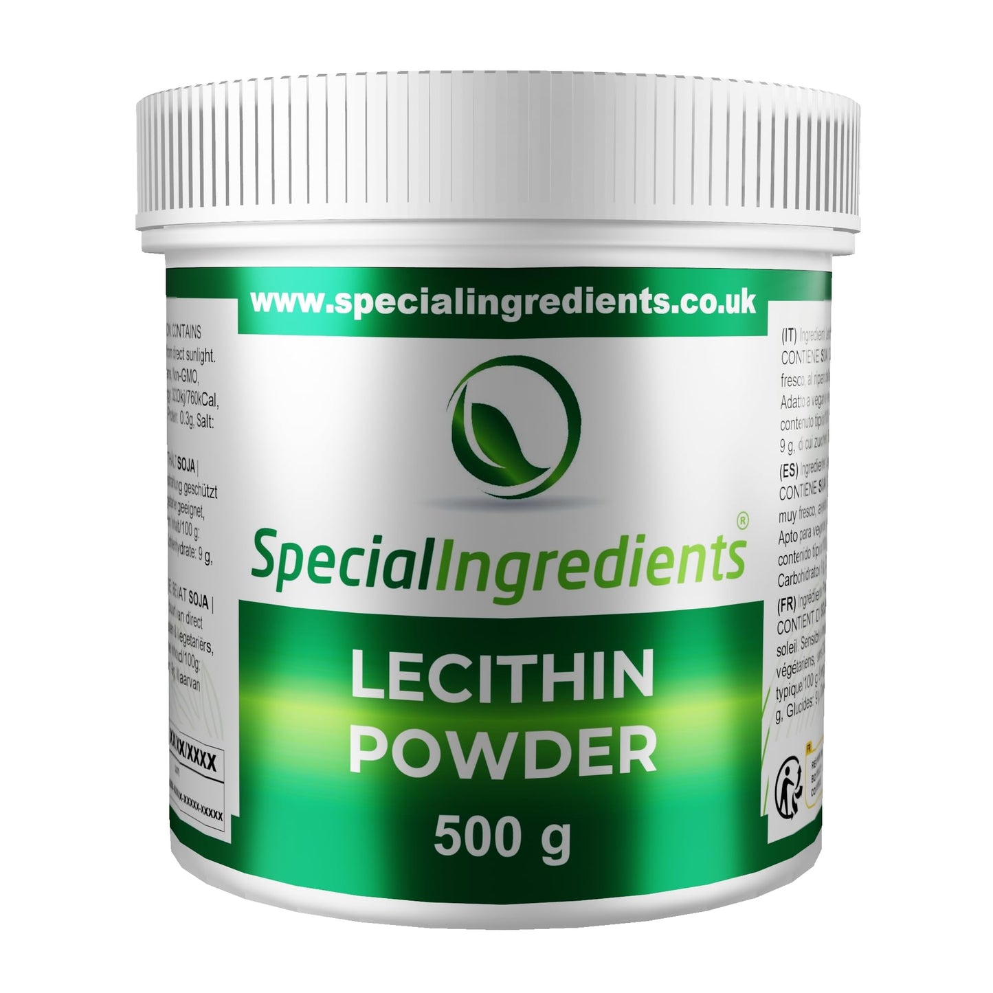 Special Ingredients Lecithin Powder 500g Premium Quality - Suitable for Vegans, Non-GMO, Gluten Free ? Recyclable Container