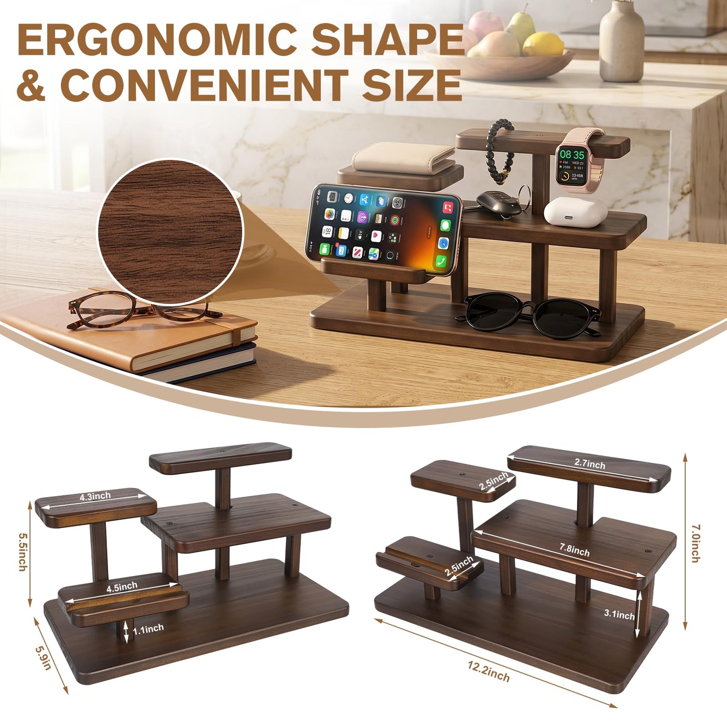 Gifts for Men Christmas Wood Phone Docking Station Desk Organizer Fathers Gifts Anniversary Birthday Gifts for him Xmas Presents for husband