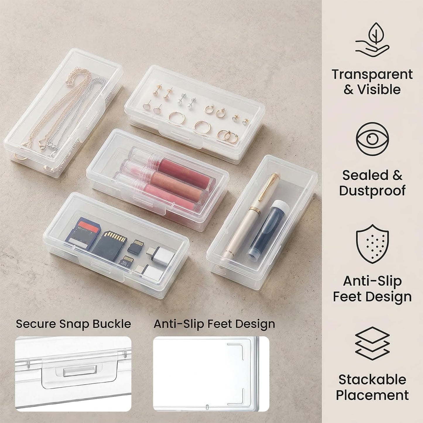 Kynigo 4 Pcs Cotton Swab Holder, Floss Pick Holder with Dustproof Lid, Clear Plastic Cotton Swab Container