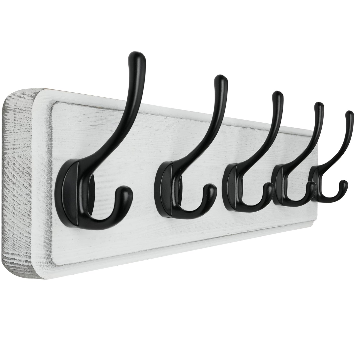 SKOLOO Farmhouse Style Wall Mounted Coat Rack, Pine Solid Wood Coat Hook Hanger - 5 Hooks for Hanging Clothes Robes Towels Coats