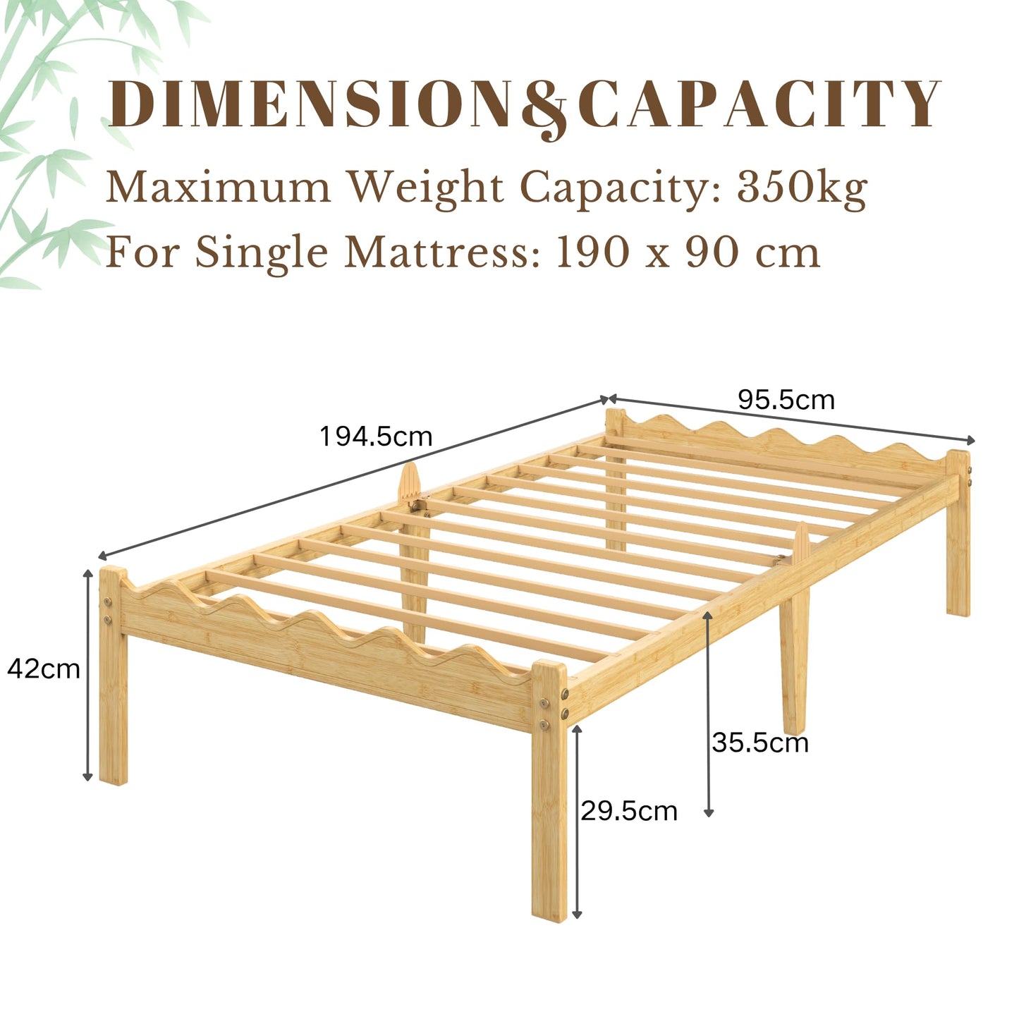 Hunlostten Wooden Single Bed Frame - Modern Bamboo Wood Style Bed Frame with Headboard and Footboard Underbed Storage Slats Support Easy to Install