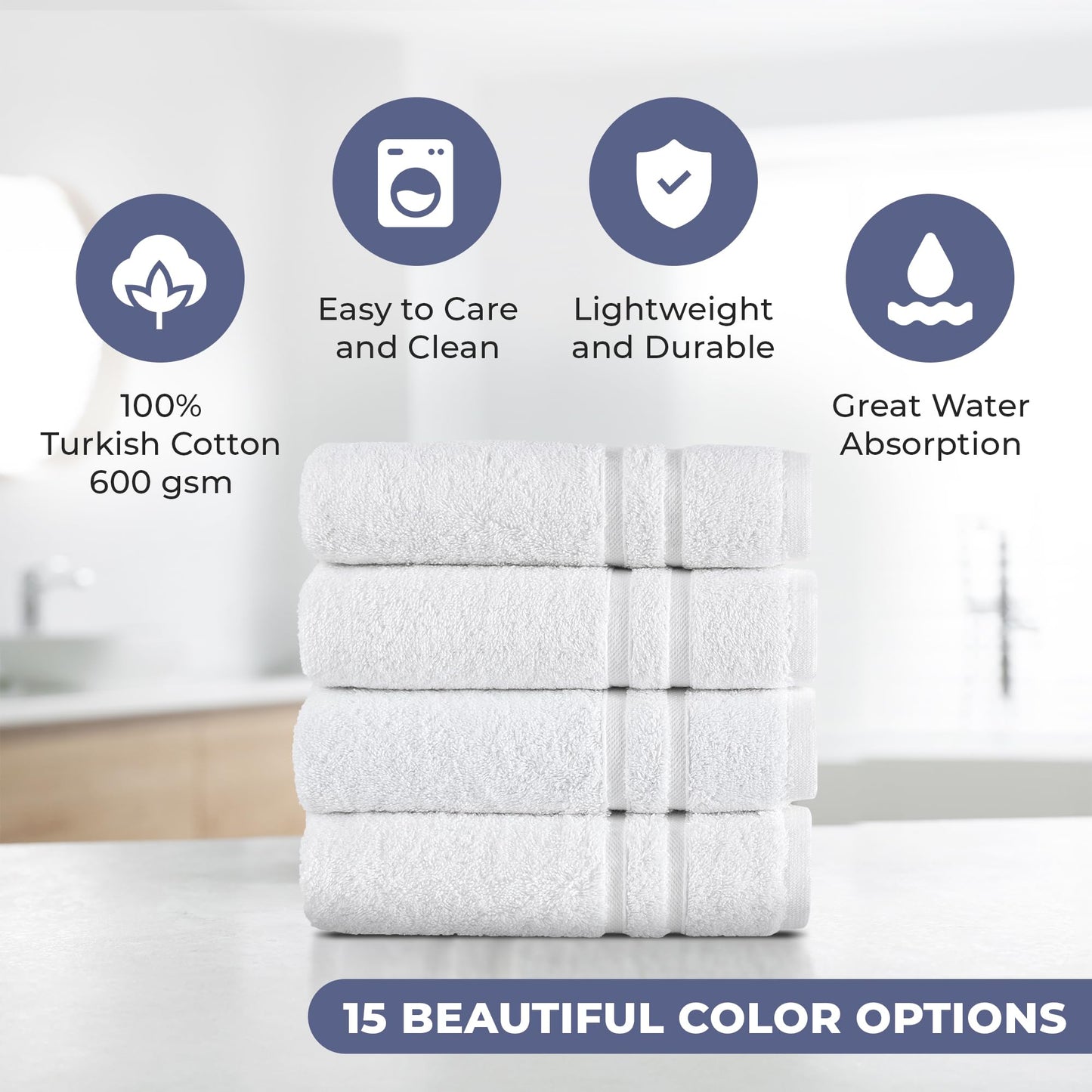 Hammam Linen White Hand Towels 4-Pack - 16 x 30 Turkish Cotton Premium Quality Soft and Absorbent Small Towels for Bathroom