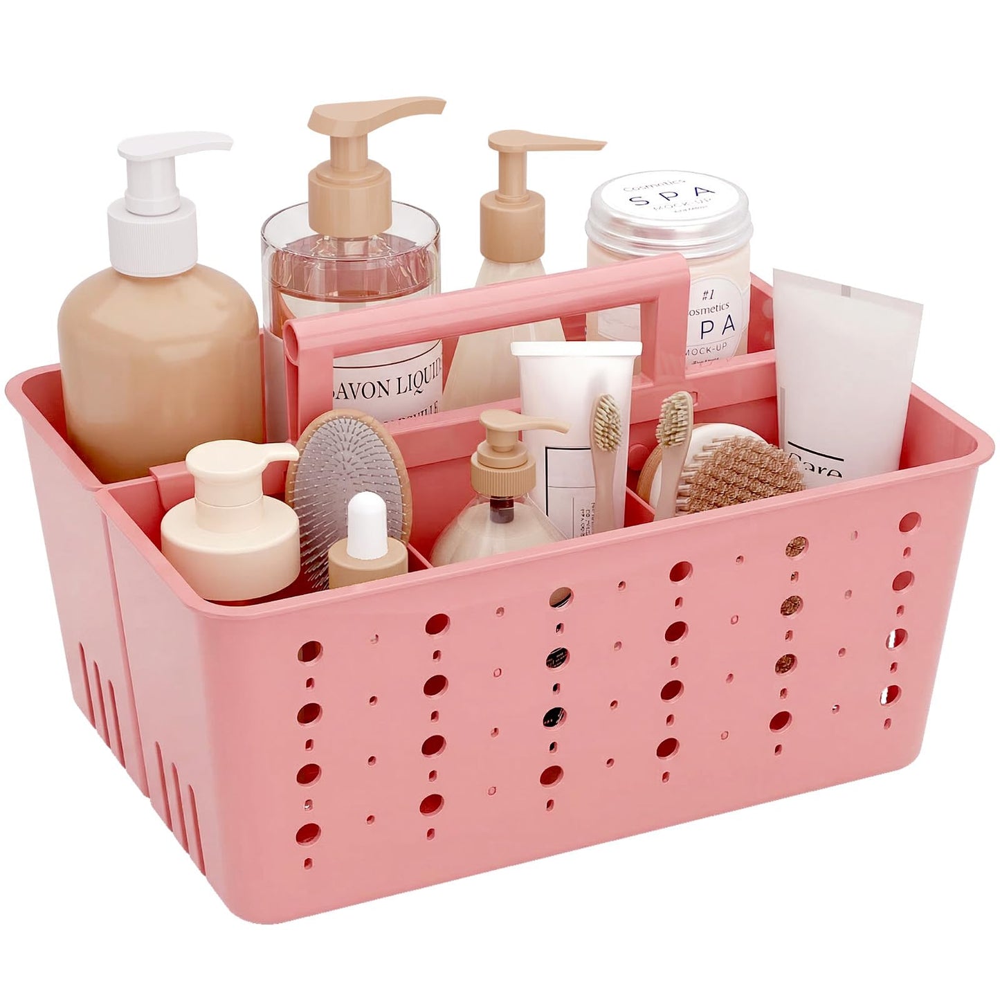 Lifewit Plastic Shower Caddy with Compartments and Handle, Pink