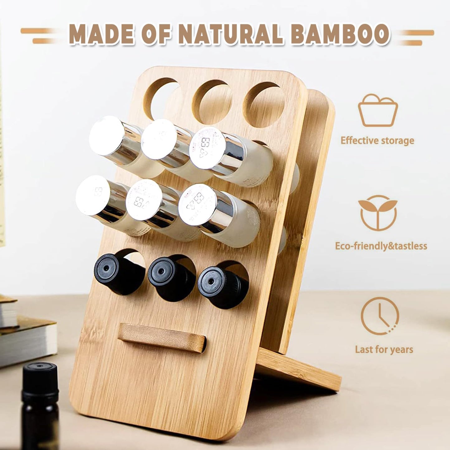 Honicemar 12 - Hole Wooden Essential Oil Holder Aromatherapy Organizer Essential Oil Bottles Display Rack & Slanted Essential Oil Shelf Stand