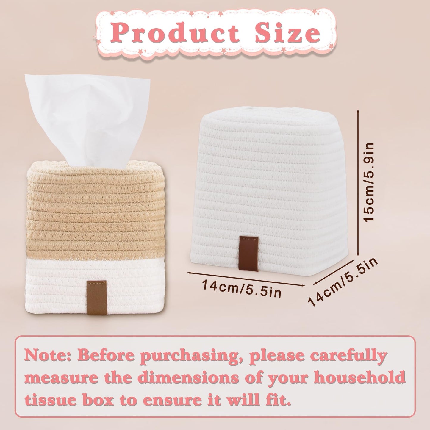 SHILIPAIJC 2pcs Cotton Tissue Box Holder, Square Tissue Box Cover