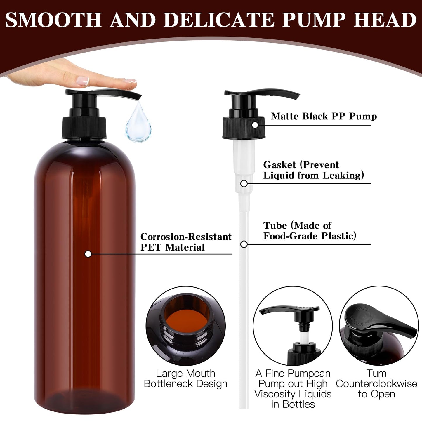 3 Pack Pump Bottle Dispenser, 1000ml/33.82oz Dispenser Bottle with Pump, Refillable PET Empty Shampoo and Conditioner Dispensers with Funnel and