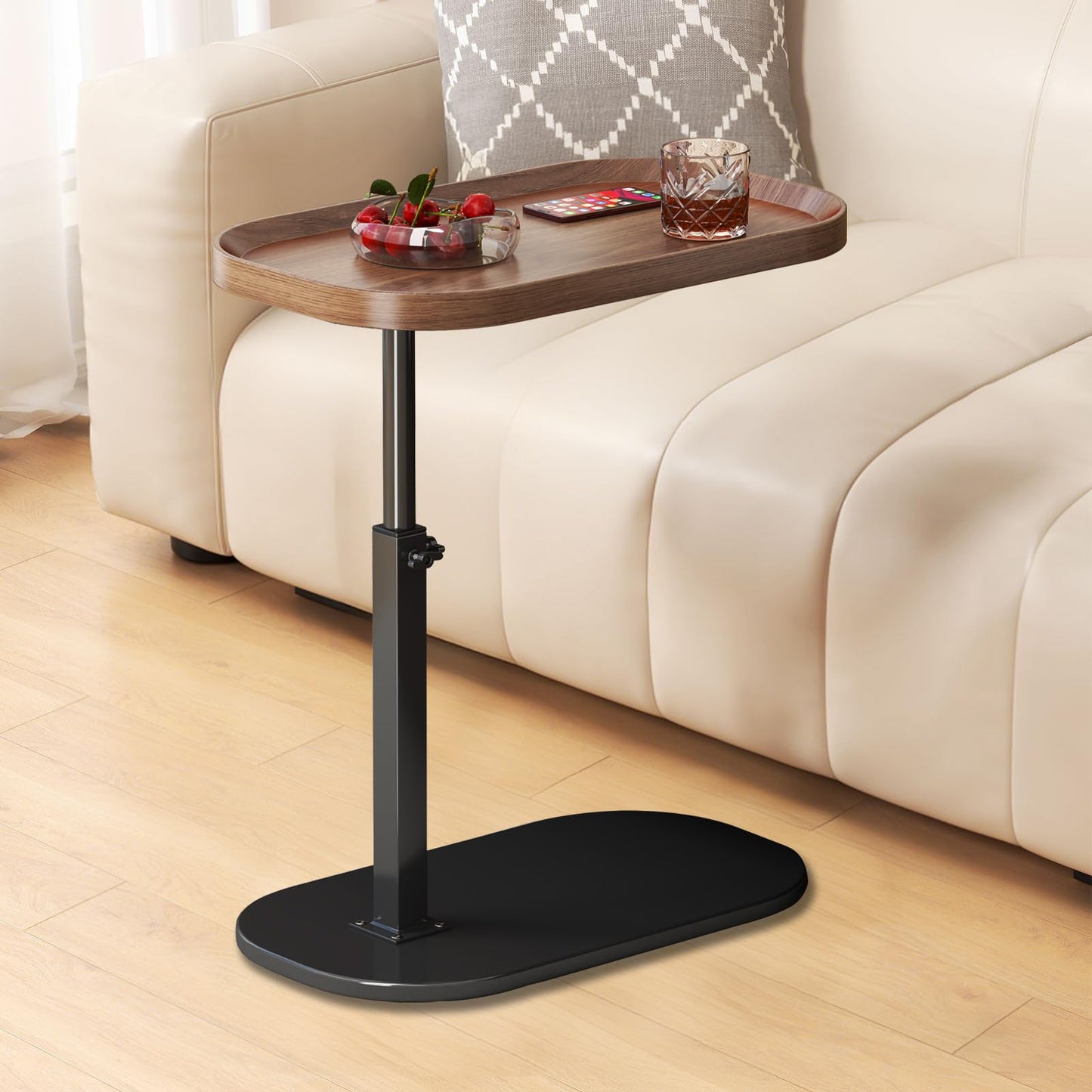 liameya C Shaped Side Table Adjustable Height, 360°Swivel Sofa Table that Slide Under, Modern Small Coffee Table for Couch/Bed/Bathtub