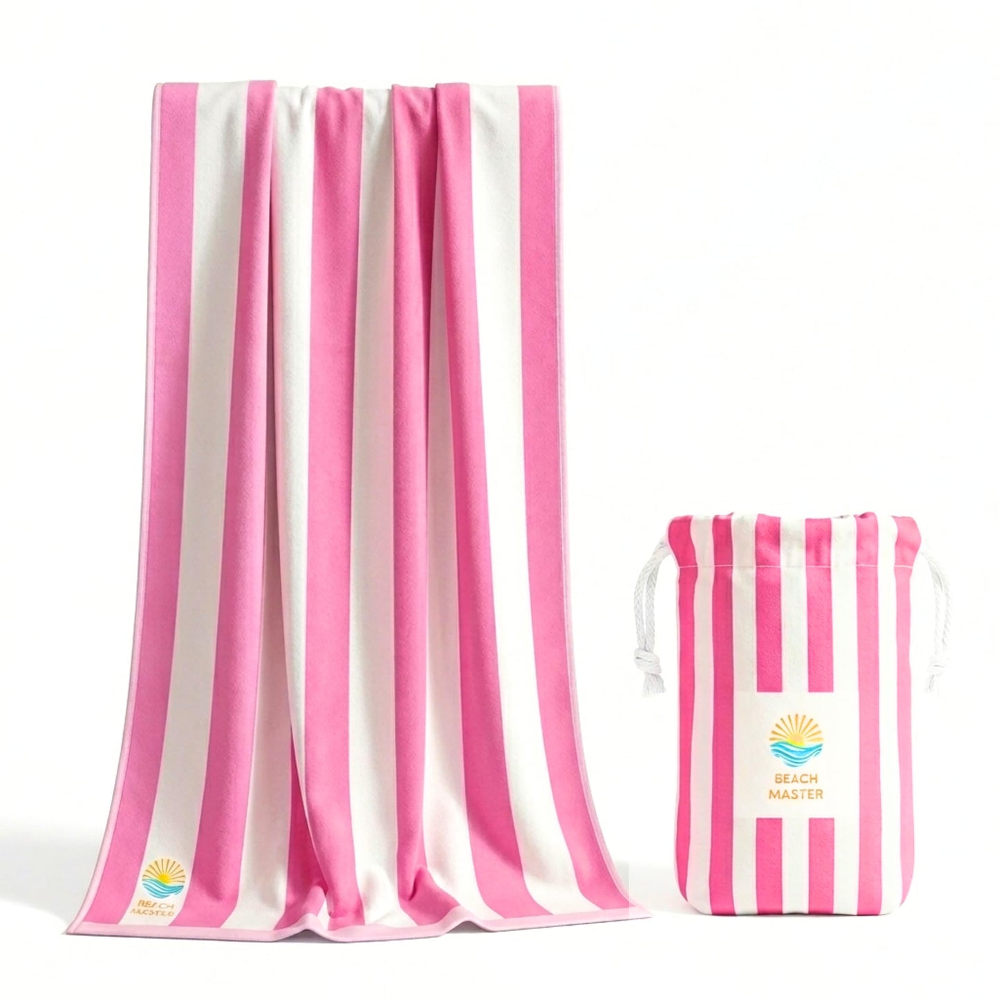 Beach Master Large Microfibre Beach Towel for Adults – Quick Dry & Sand Free Lightweight Travel Towel with Carry Bag, 160 x 80cm – Pink Stripe