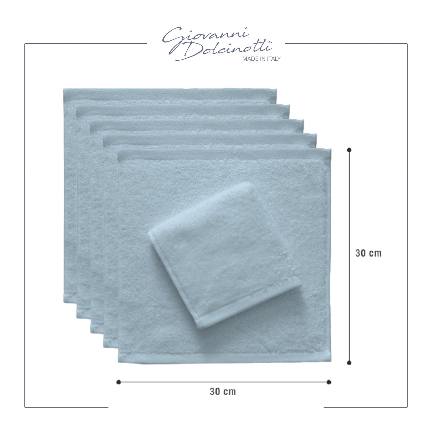 Set of 6 Face Towels in 100% Cotton – 30 x 30 cm – Extra Absorbent and Quick Drying – for Bathroom, Spa and Gym – Light Blue – Orlando Model