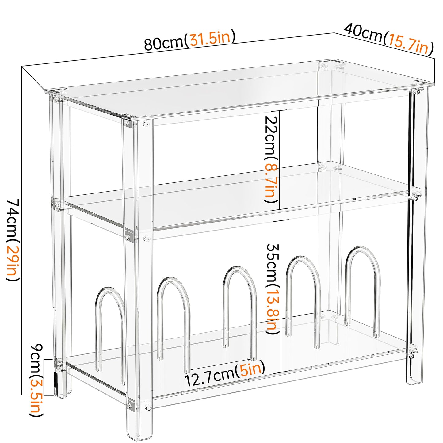 solaround Clear Acrylic Record Player Stand, with Vinyl Records Storage
